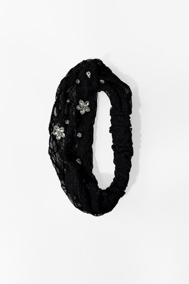 JEWELLED LACE HEADBAND - Black by Zara