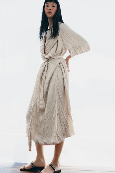 ZW COLLECTION PLEATED DRESS WITH BELT - Cava by Zara