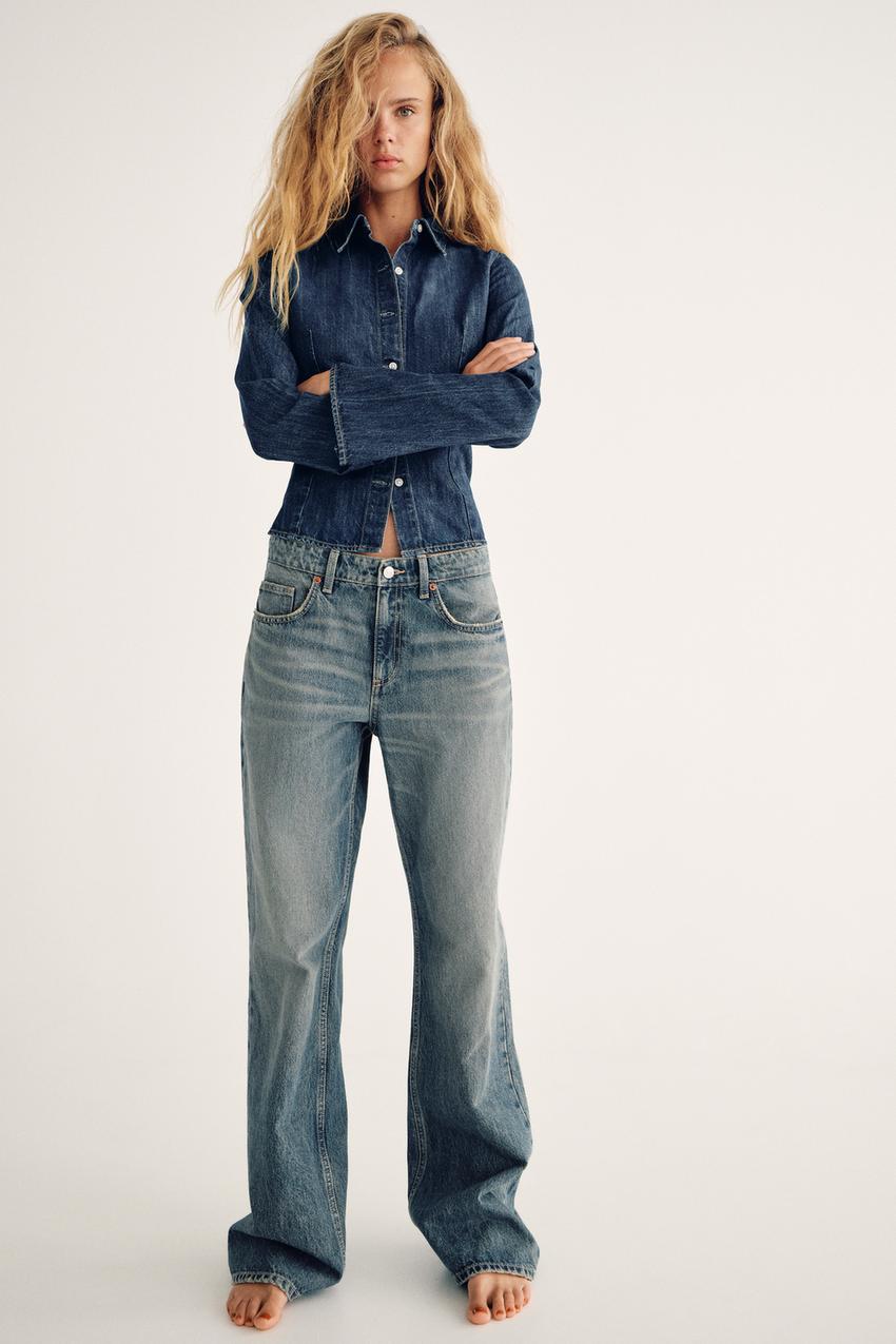 TRF WIDE-LEG ミッドライズFULL LENGTH デニムパンツ - ブルー | ZARA 