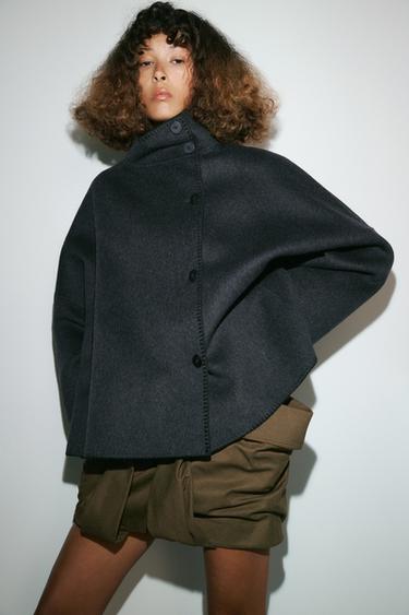 ZW COLLECTION CROPPED WOOL COAT - Dark grey by Zara