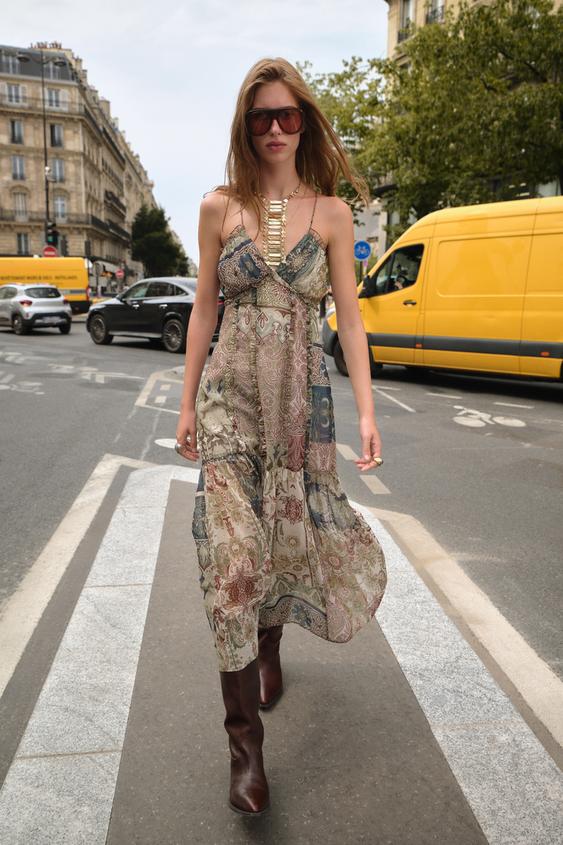 PATCHWORK PRINTED MIDI DRESS Multicoloured ZARA Thailand