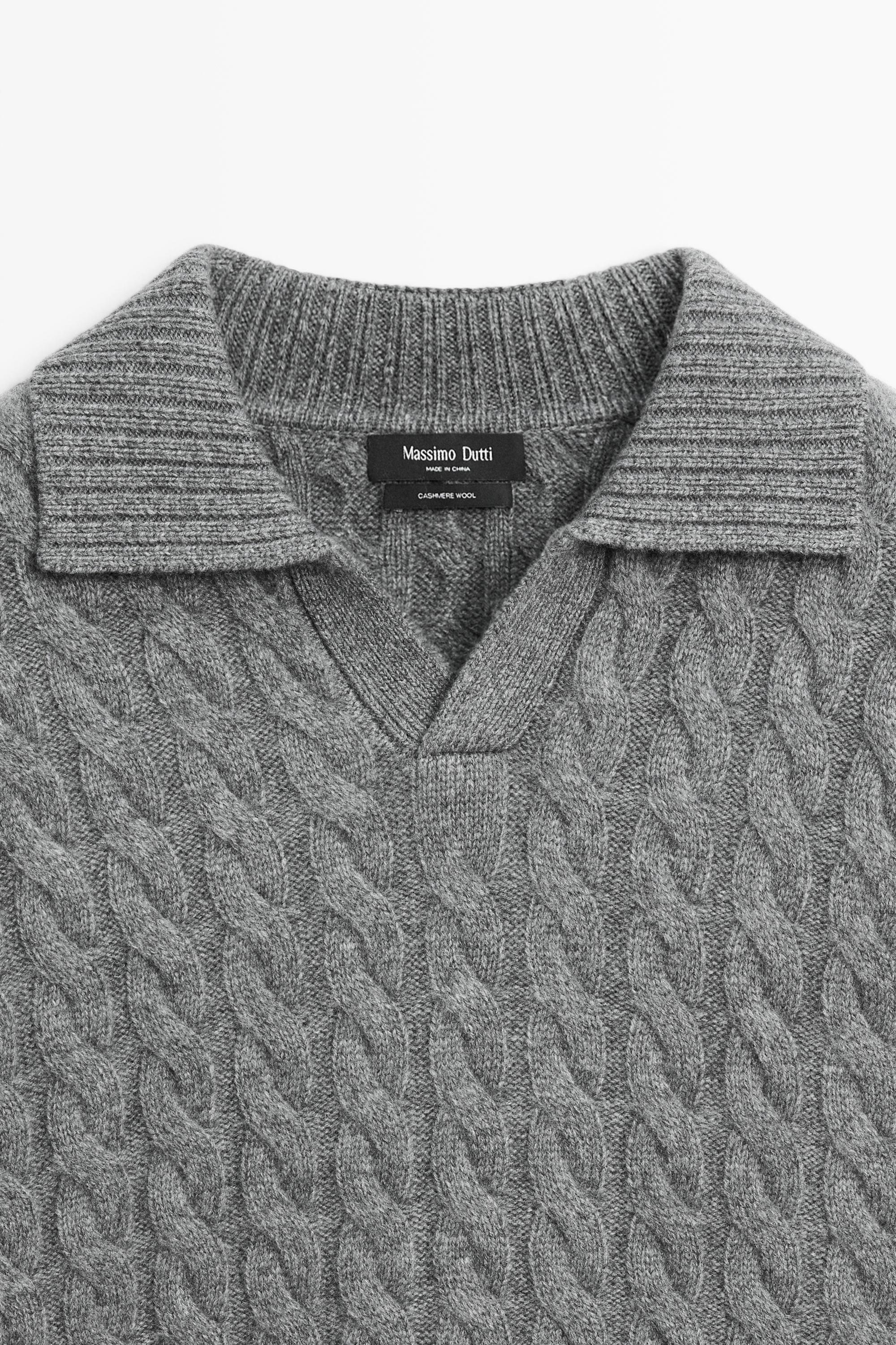 Pull polo en maille tressée avec cachemire