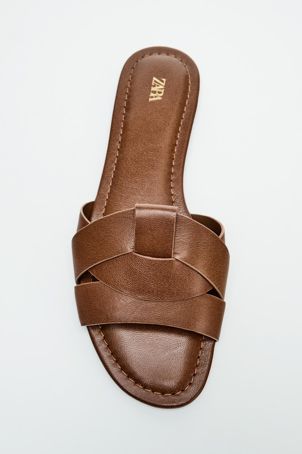 Crossed Flat Leather Sandals by Zara