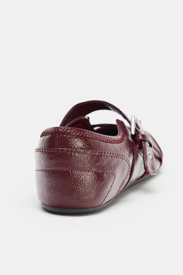 PATENT EFFECT BALLERINA SHOES WITH BUCKLES - Burgundy Red by Zara - Image 6
