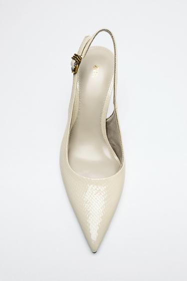 Zara EMBOSSED SLINGBACK HEELS - Off White