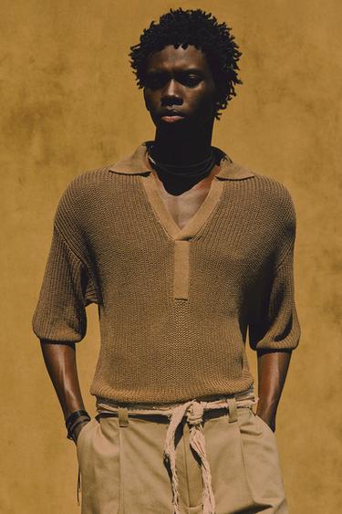 POLOSHIRT AUS PERLSTRICK - Khaki von Zara