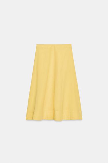 JUPE MI-LONGUE AVEC LIN ZW COLLECTION - Jaune clair de Zara - Image 5