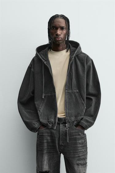 CAZADORA LAVADA CAPUCHA - Carbón de Zara