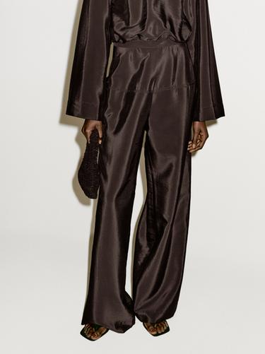 Zara Flowing satin corset belt trousers - Limited Edition - Chocolate