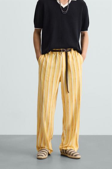 VISCOSE-LINEN STRIPED TROUSERS - Yellow by Zara