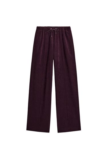 PANTALON LARGE À TAILLE ÉLASTIQUE - Bordeaux de Zara