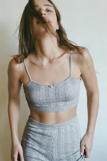 POINTELLE FLORAL BRALETTE - Grey by Zara