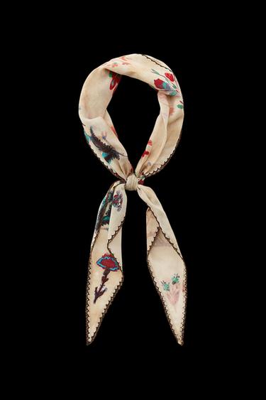 BANDANNA WITH EMBROIDERED FLORALS AND LACE TRIM - Sand by Zara - Image 0