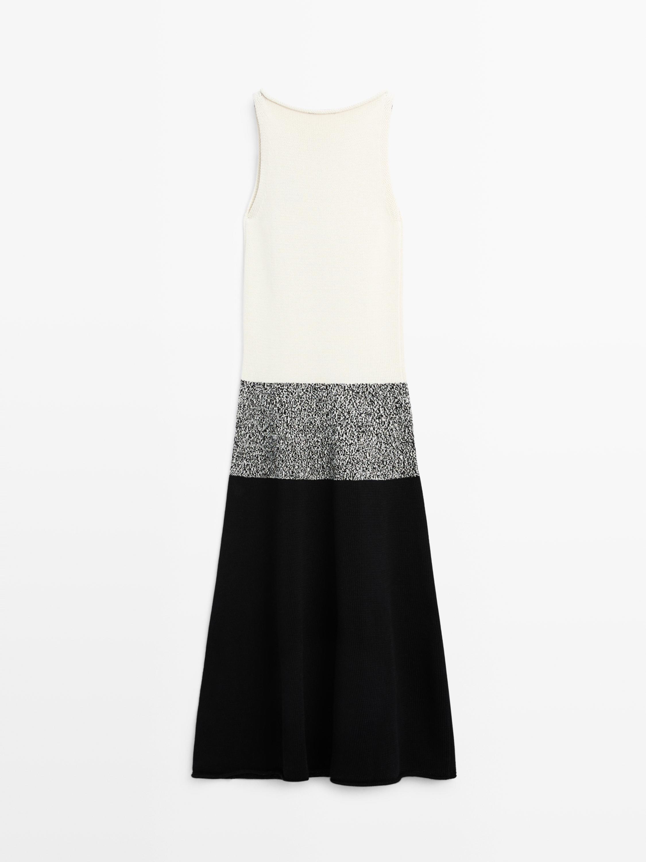 100% cotton contrast knit midi dress