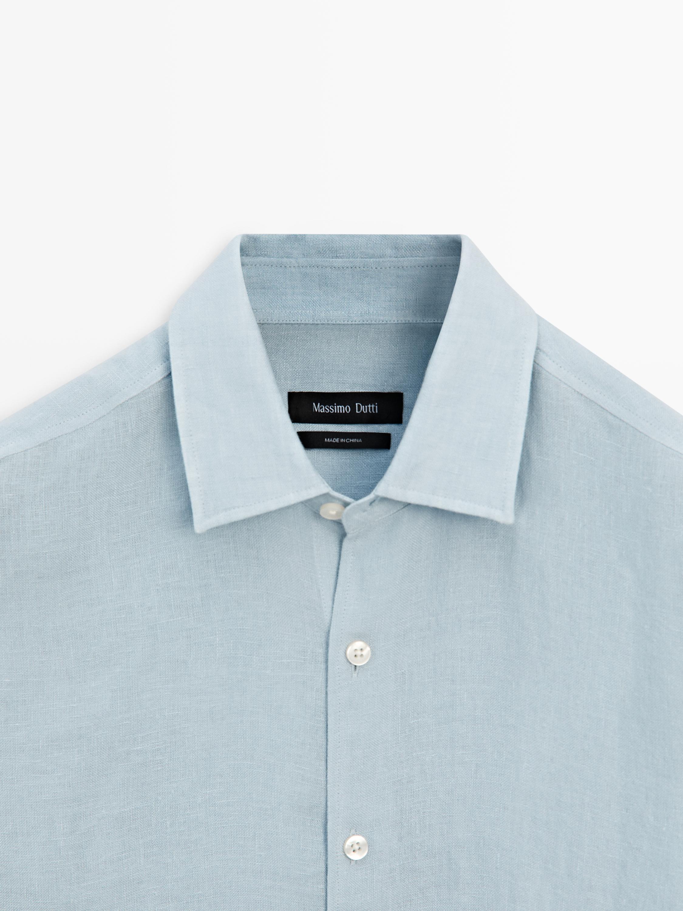 Textured 100% linen regular fit shirt