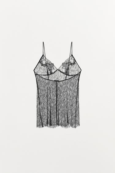 TOP À BRETELLES EN DENTELLE - Noir de Zara - Image 5
