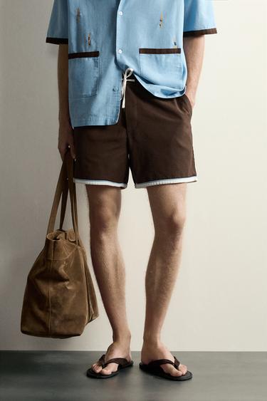 SHORT COURT À BAS CONTRASTÉ - Marron de Zara