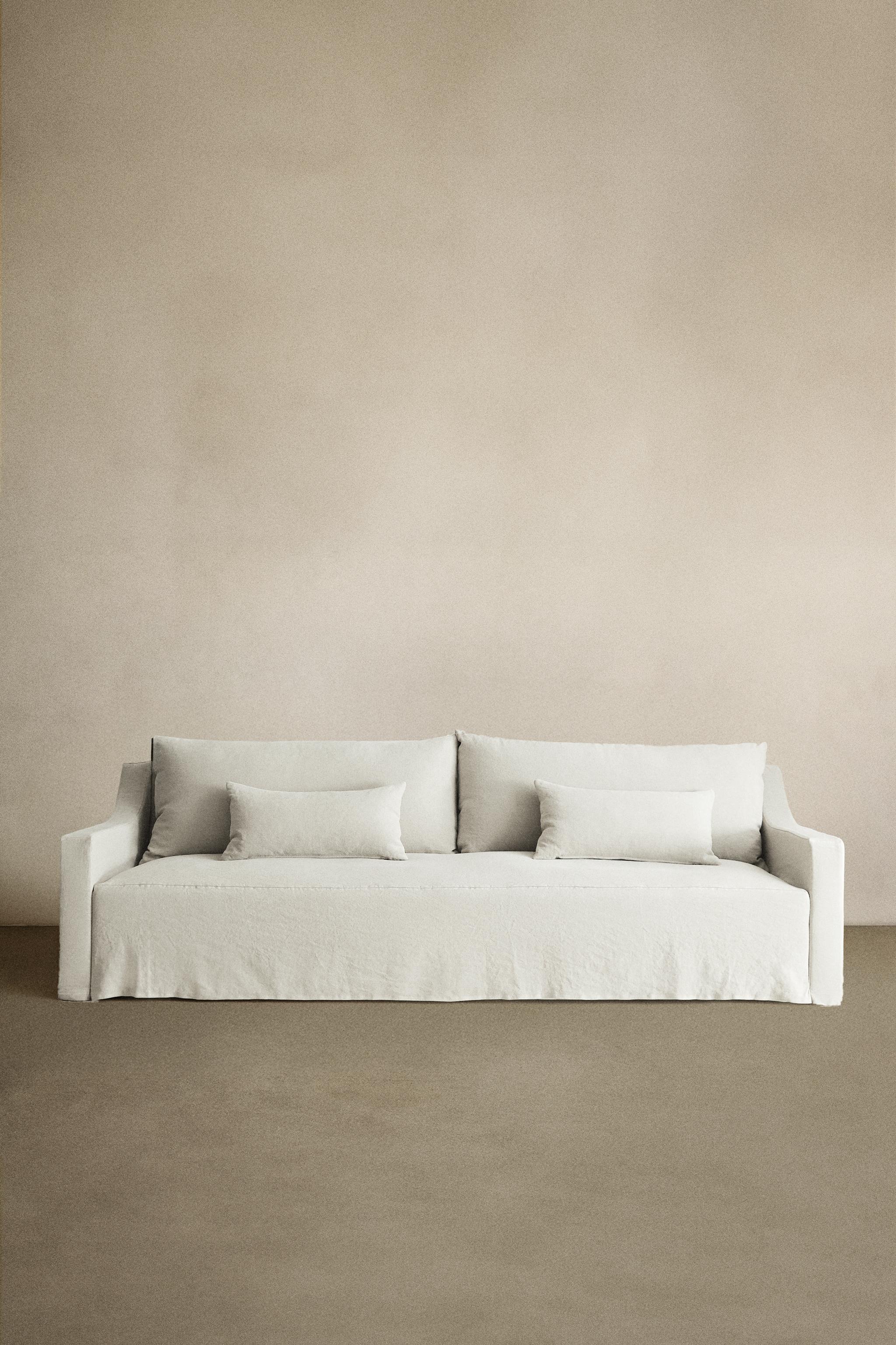 SOFA WITH REMOVABLE WASHED LINEN COVER — Oyster-white