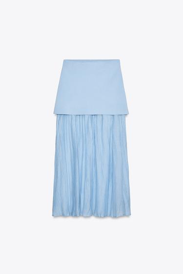 Zara MIXED PLEATED KNIT SKIRT - Mid-blue
