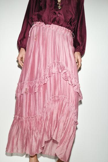 RUFFLED MIDI SKIRT - MARSALA by Zara - Image 4