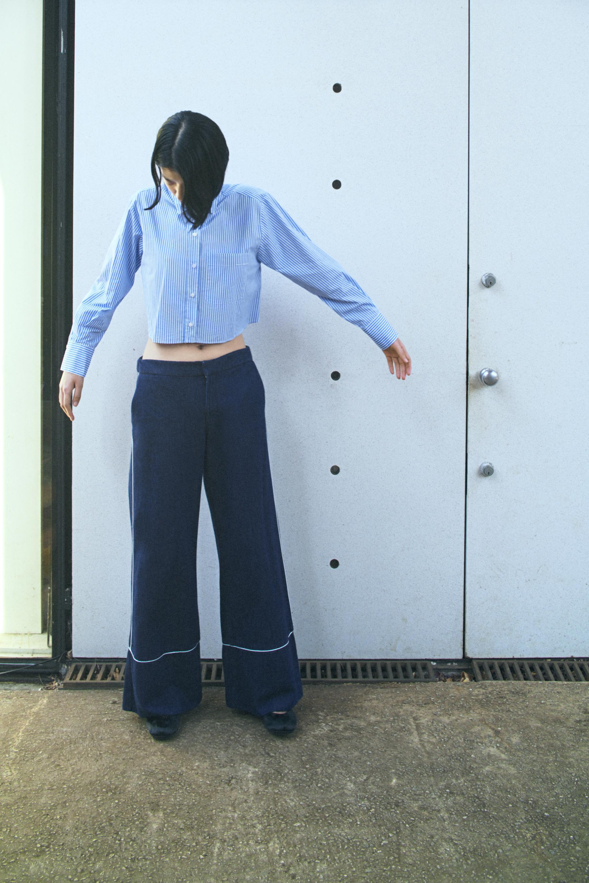 コントラストパイピングワイドパンツ - ブルー | ZARA Japan / 日本