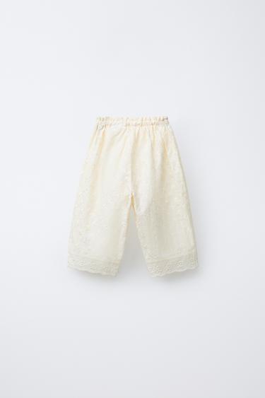 PANTALON DROIT FLEURS BRODÉES - Écru de Zara - Image 1