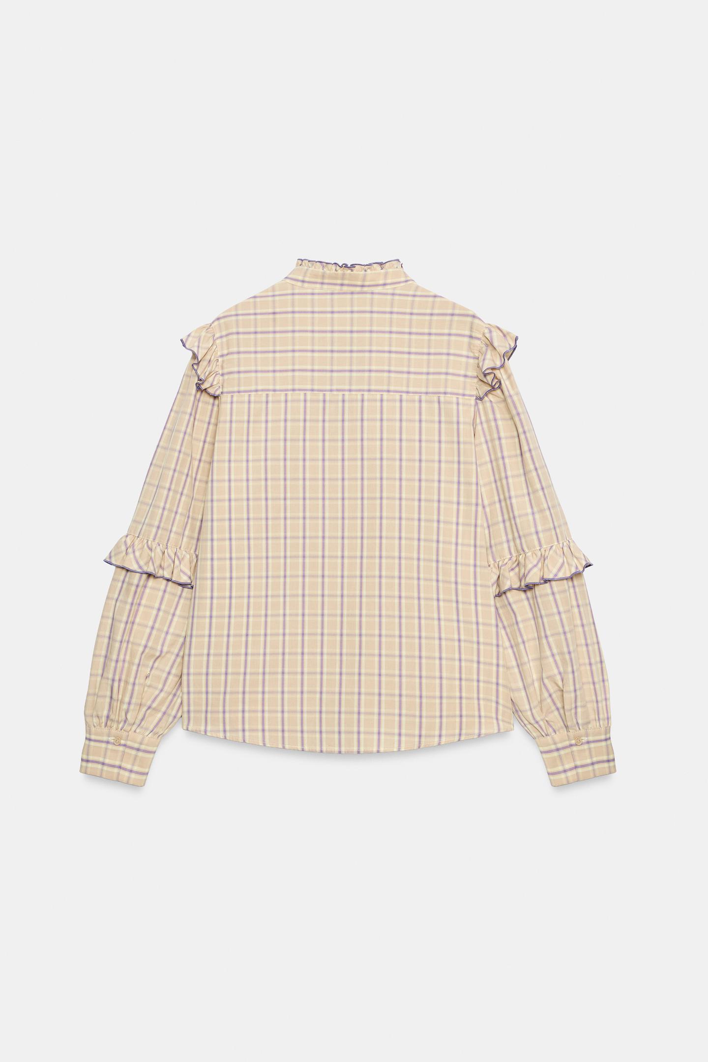 Женская блузка Zara Plaid Ruffle Blouse, цвет: Розовато-лиловый — фото 8