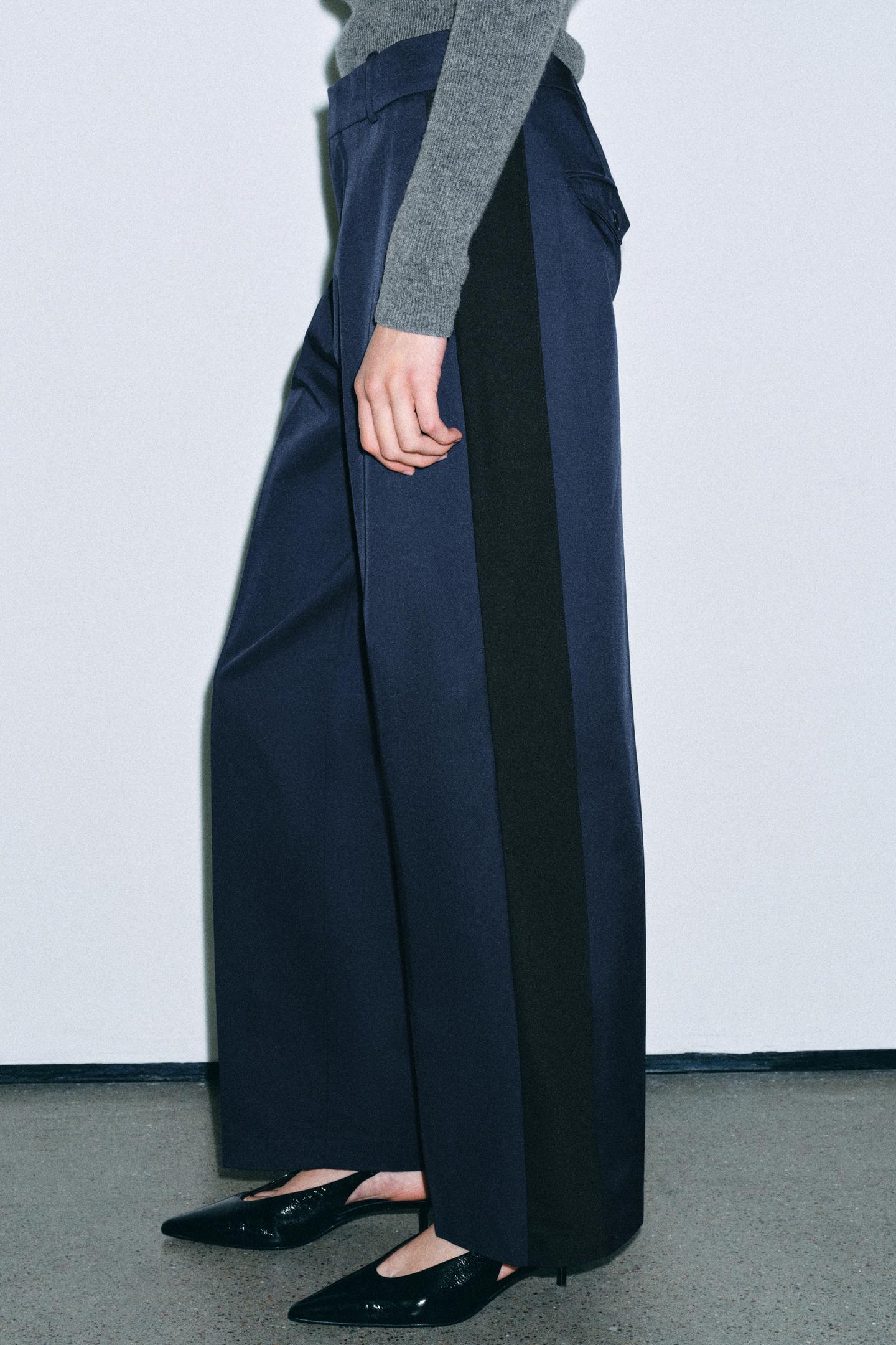 Женские брюки Zara ZW Collection Contrast Band, цвет: Тёмно-синий — фото 2