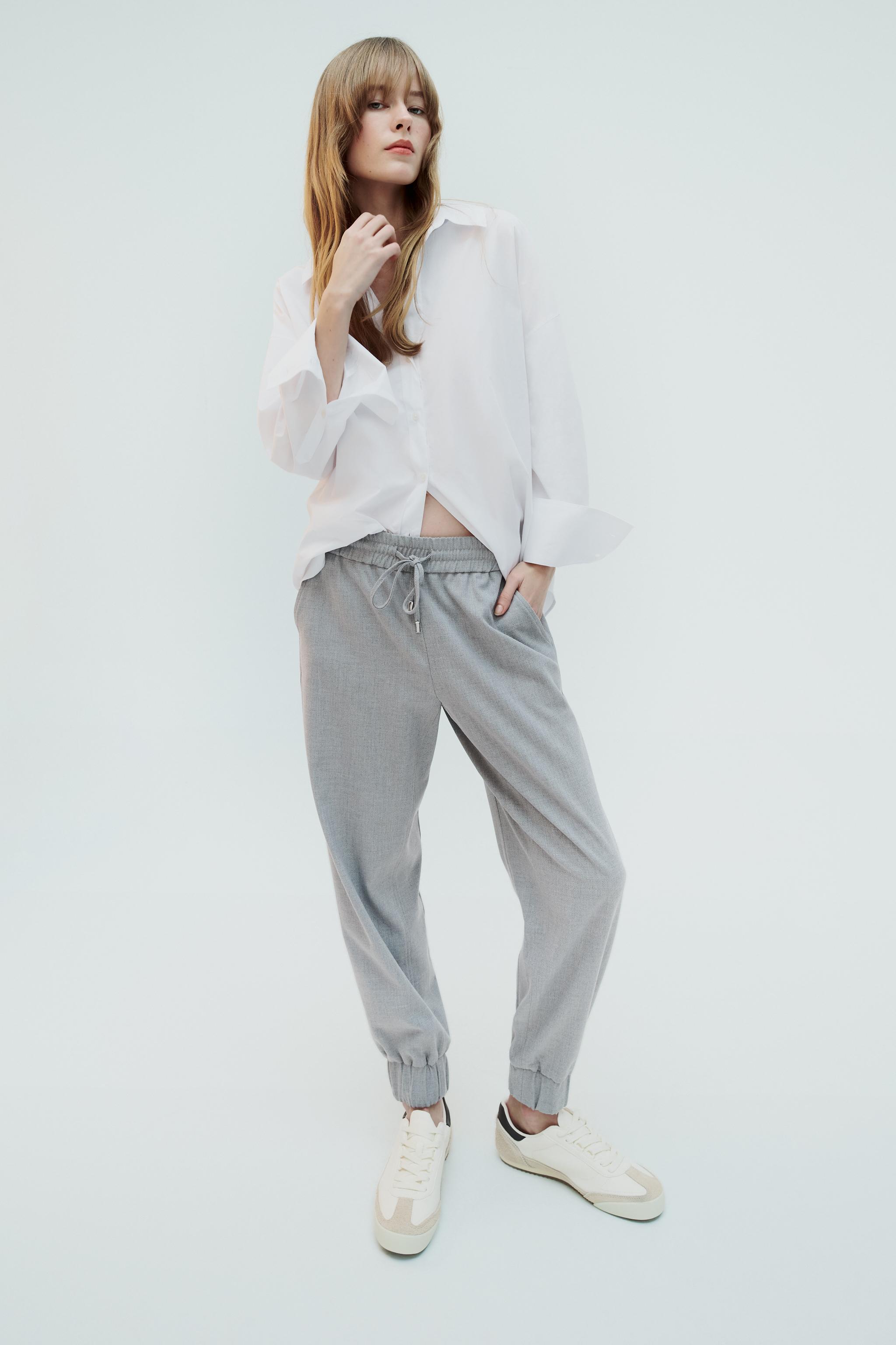 Zara Joggers Womens XS High Rise Track Pants Nylon Windbreaker Pockets Tan