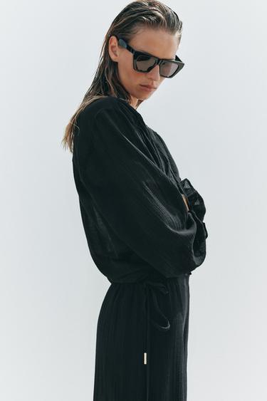PANTALON LARGE SEMI-TRANSPARENT - Noir de Zara - Image 3
