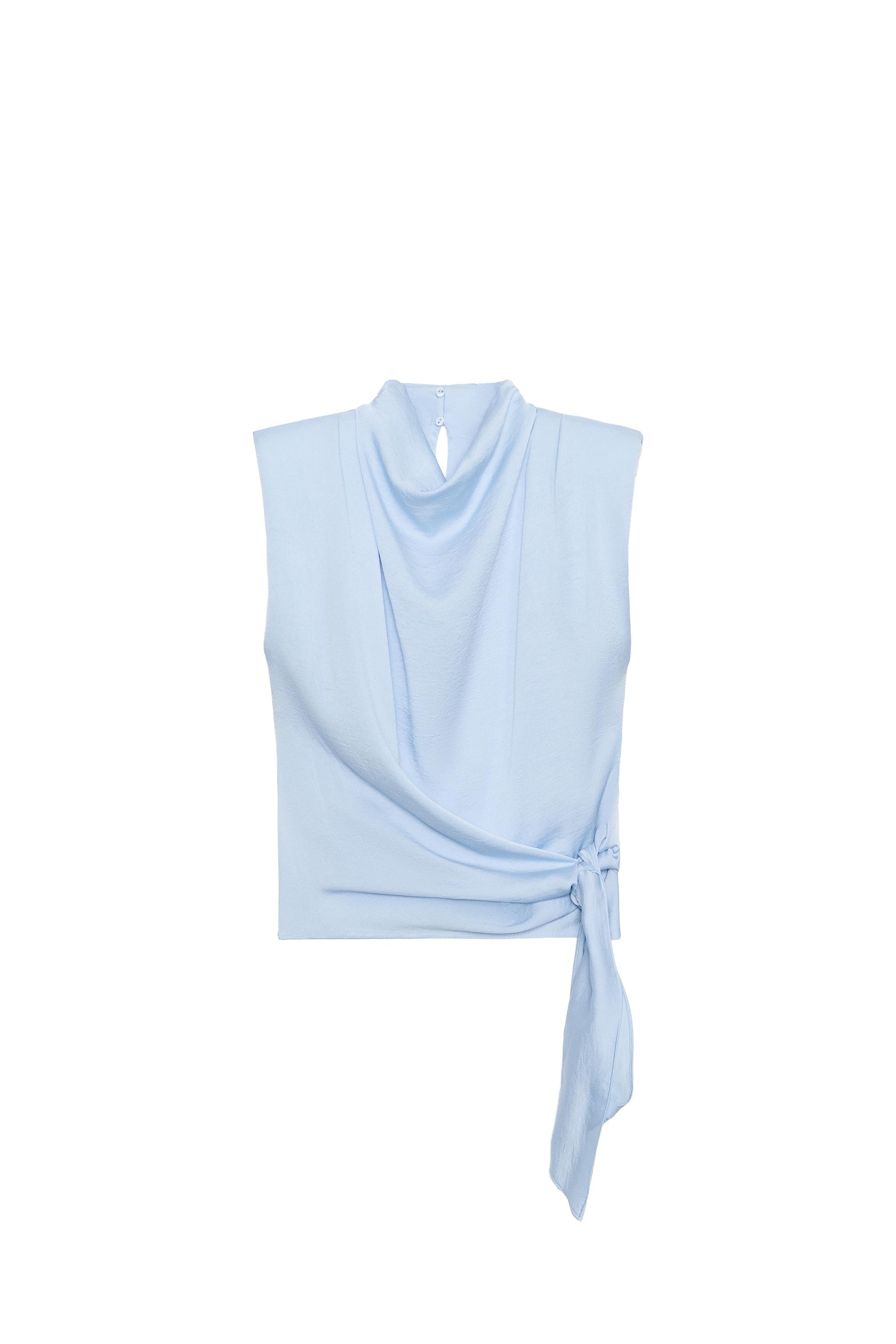 SATIN EFFECT SHOULDER PAD TIE TOP - Light blue | ZARA United States