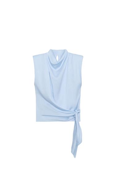 SATIN TOP WITH BOW AND SHOULDER PADS - Light blue by Zara