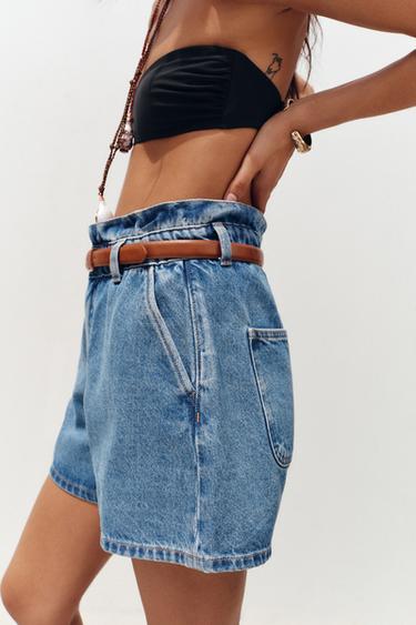 Z1975 DENIM PAPERBAG BERMUDA SHORTS WITH BELT - Mid-blue by Zara - Image 2