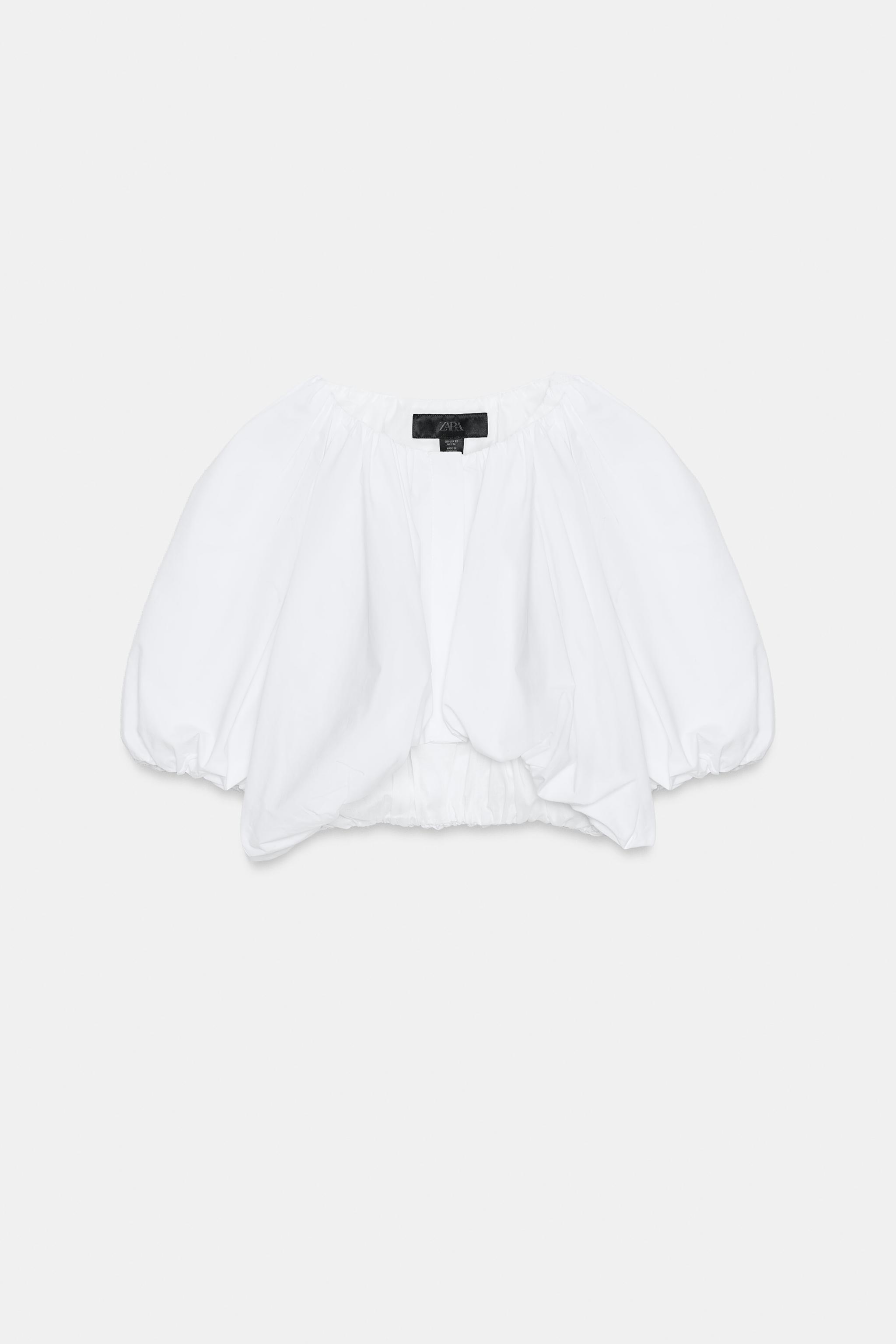 PUFF SLEEVE POPLIN CROP TOP — White