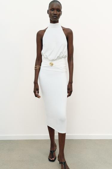 VESTIDO HALTER DRAPEADO - Blanco roto de Zara