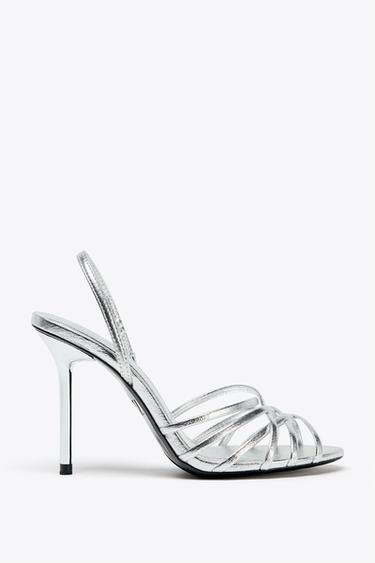 METALLIC-EFFECT HIGH-HEEL SANDALS - Silver by Zara