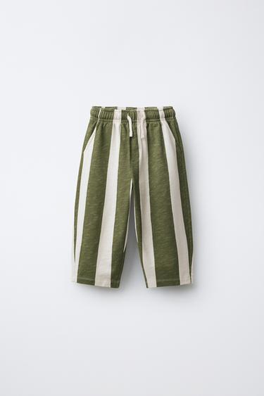STRIPED STRAIGHT PLUSH TROUSERS - Green by Zara - Image 0