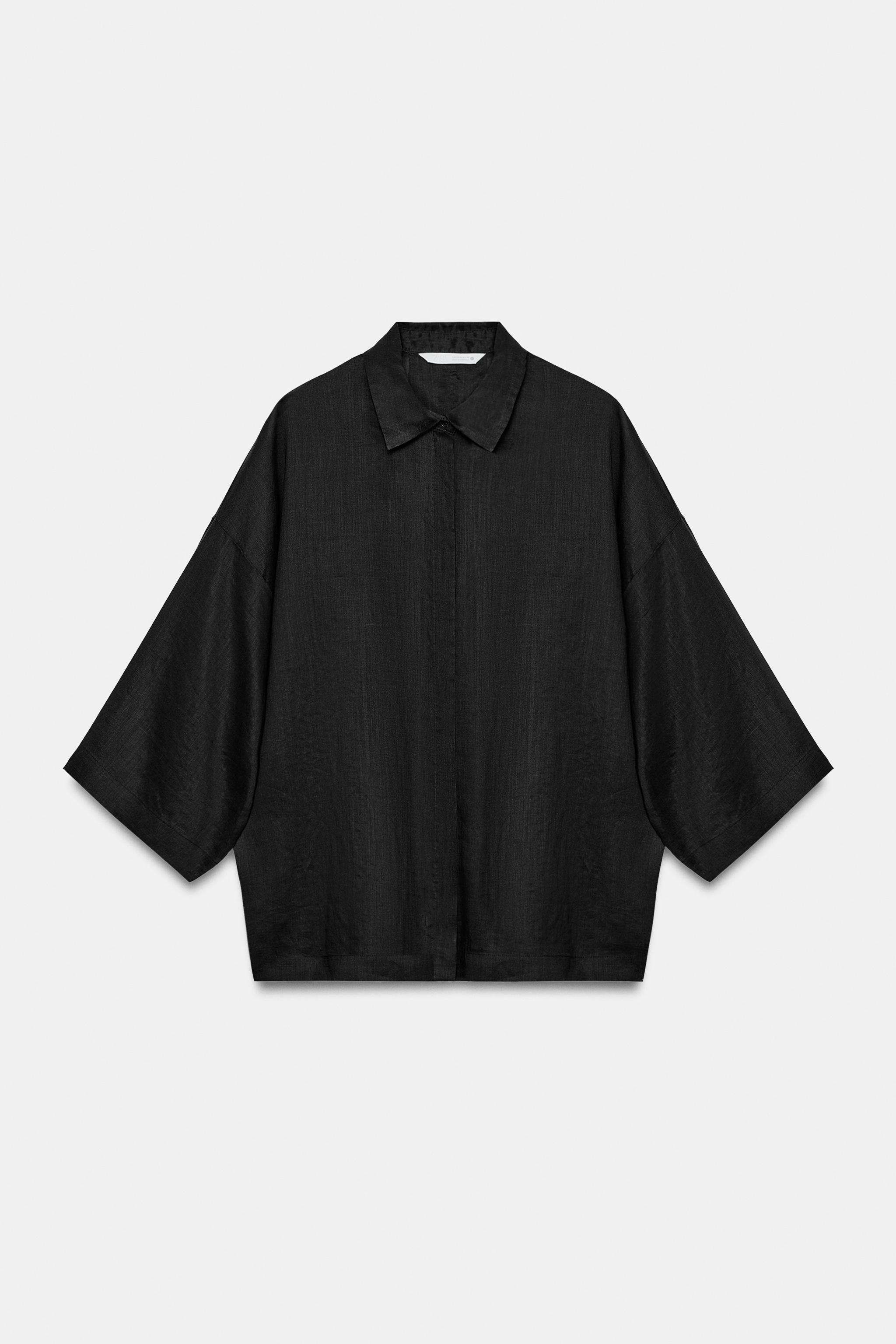 Zara ZW COLLECTION RAMİ KARIŞIMLI OVERSIZE GÖMLEK görsel 6