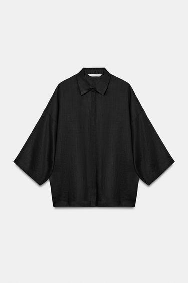 CAMISA OVERSIZE CON RAMIO ZW COLLECTION - Negro de Zara