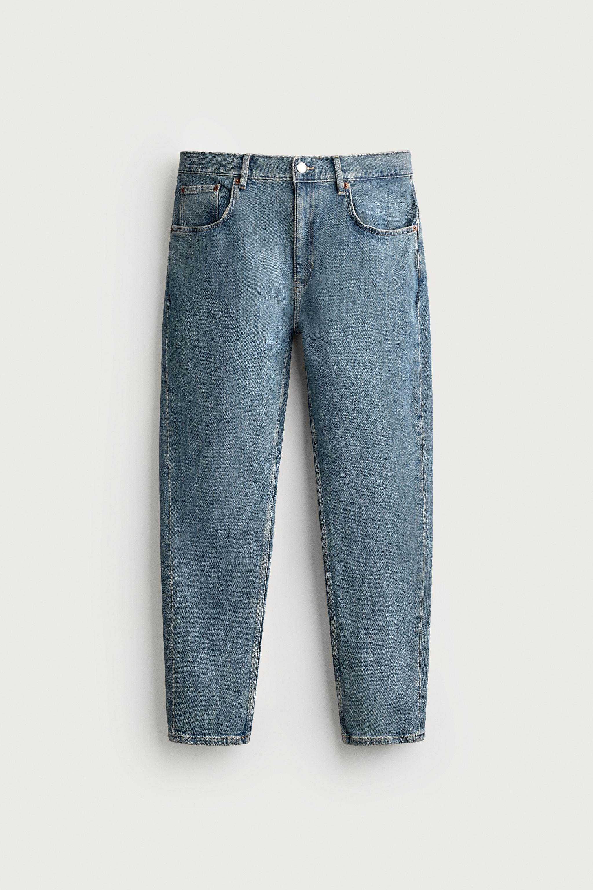 SLIM CROPPED FIT JEANS — Mid-blue