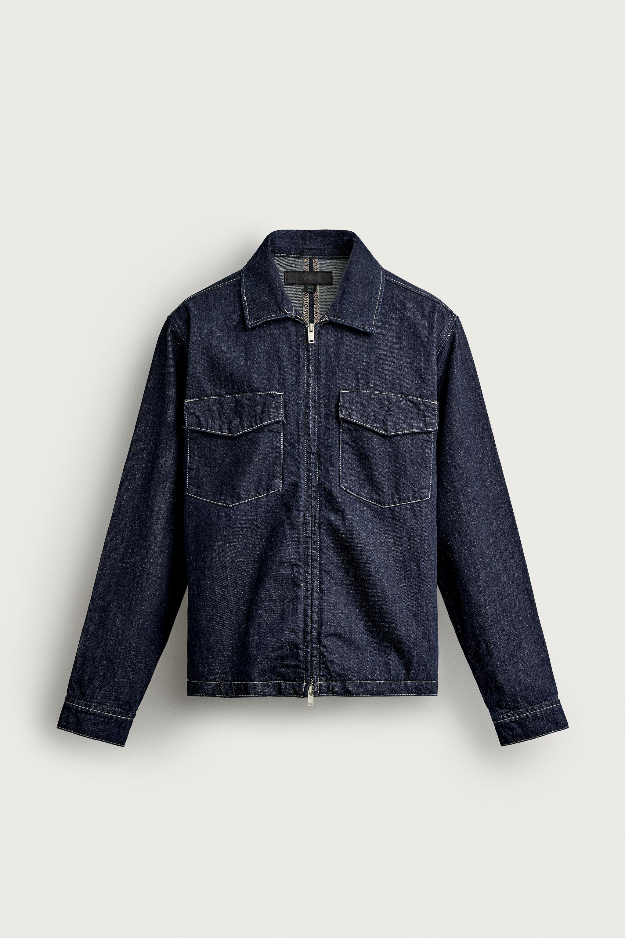 REGULAR FIT ZIP-UP OVERSHIRT — Indigo