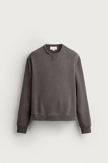 Zara REGULAR FIT CREWNECK SWEATSHIRT - Black / Brown