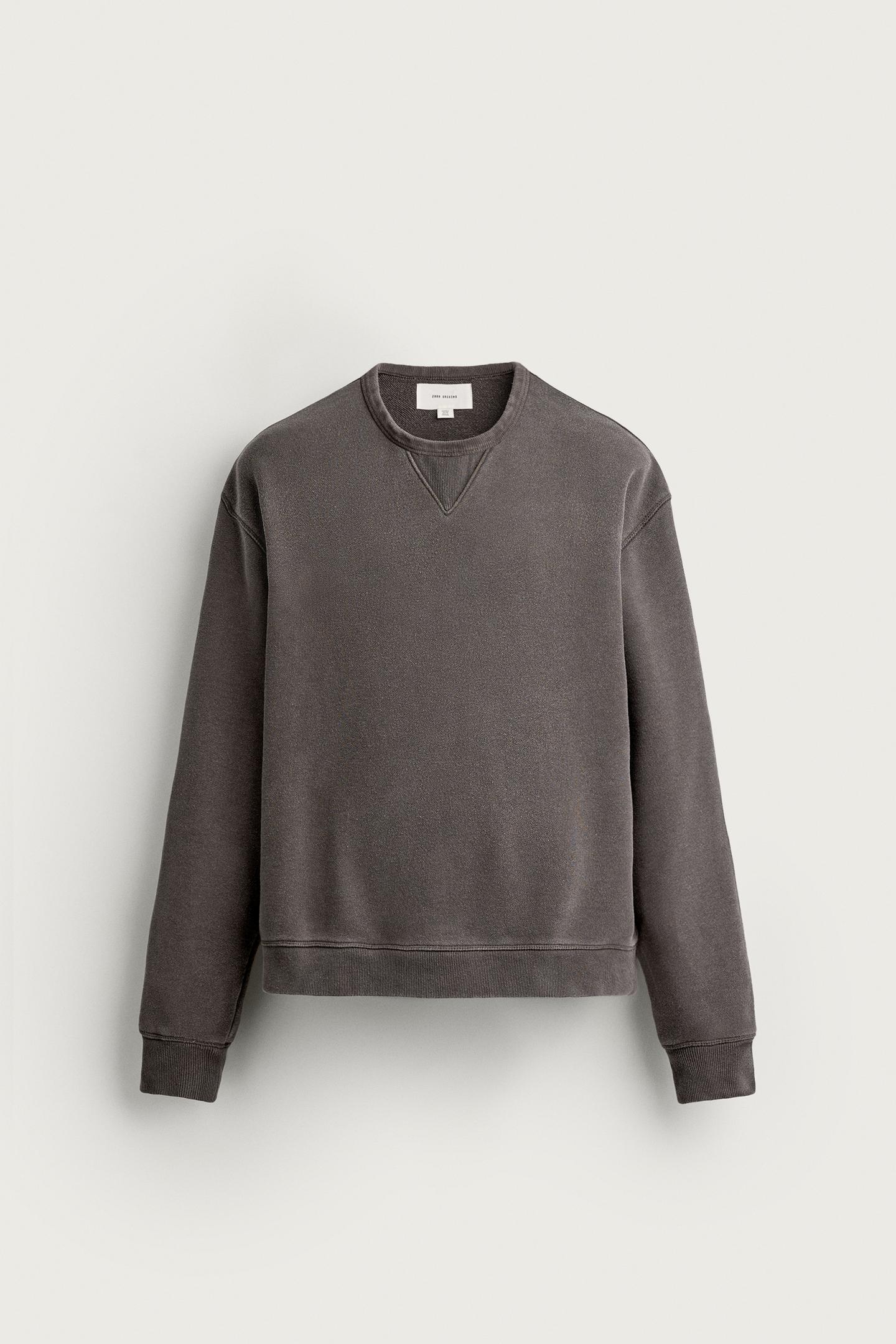 Мужская толстовка Zara Regular Fit Crewneck, цвет: Чёрный / Коричневый — фото 6