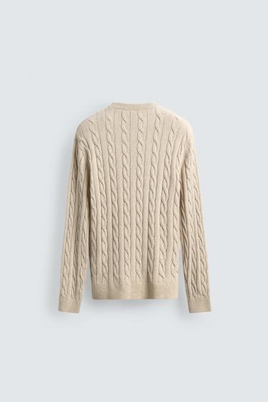 COTTON BLEND CABLE-KNIT JUMPER - Light beige by Zara - Image 7