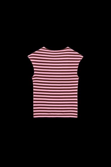 STRIPED BUTTON-DETAIL TOP - Pink by Zara