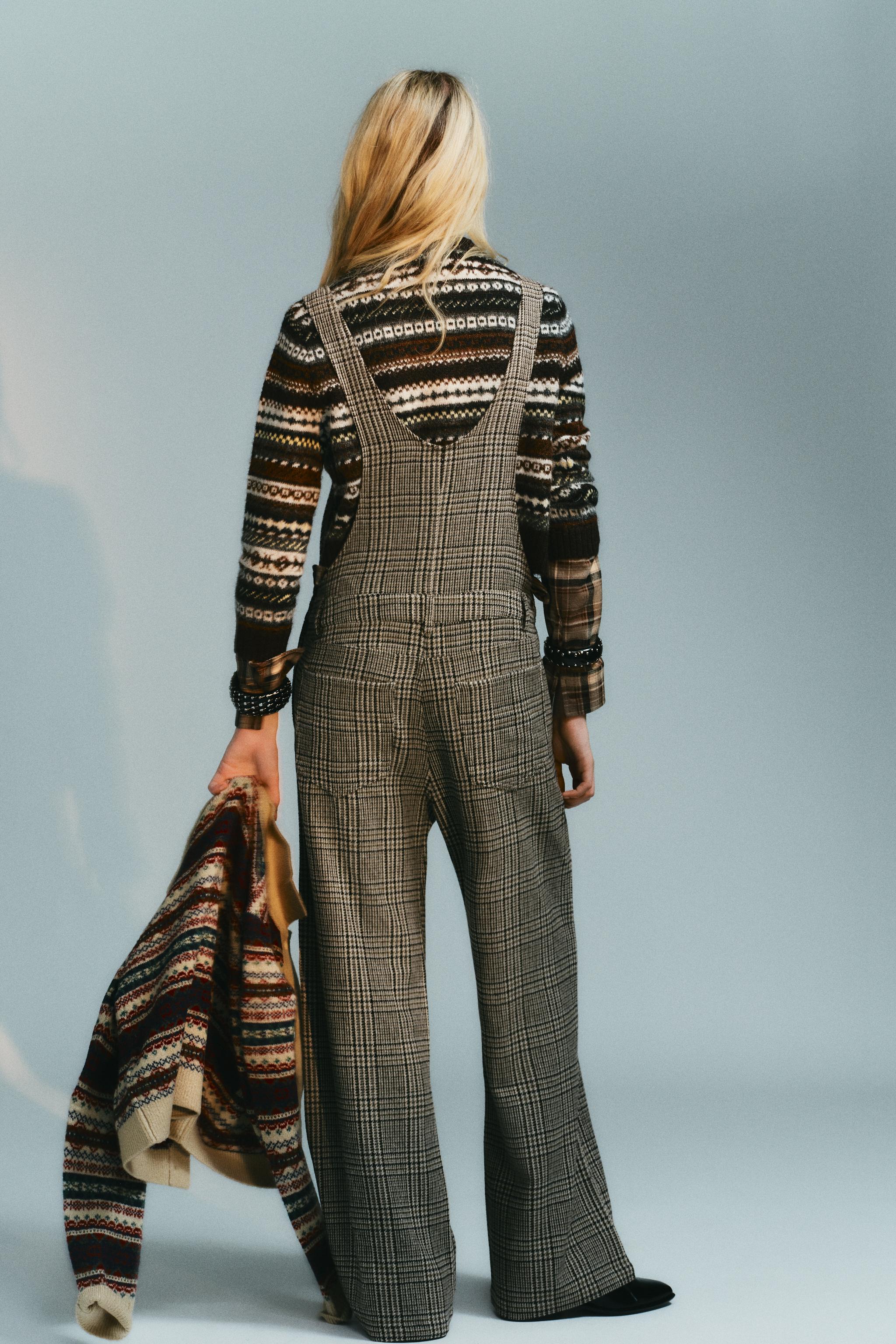 PLAID WOOL BLEND LONG JUMPSUIT