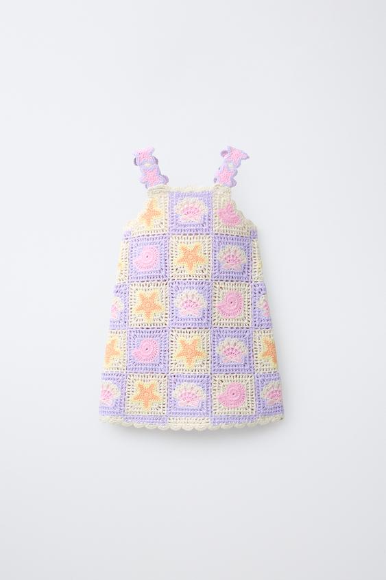 VESTIDO DE TRICÔ COM MOTIVOS DE CROCHÊ MARINHOS - Lilás da Zara - Imagem 0