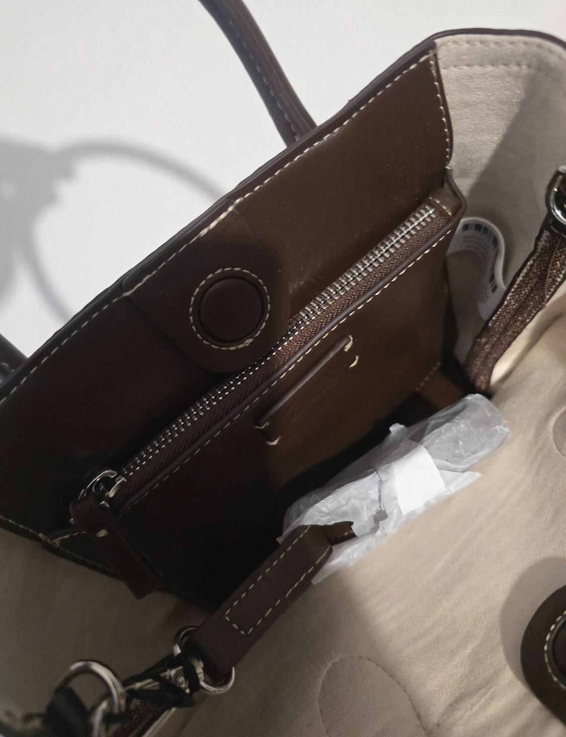 BEIGE AND BROWN CANVAS STRIPED MINI TOTE BAG - Image 4
