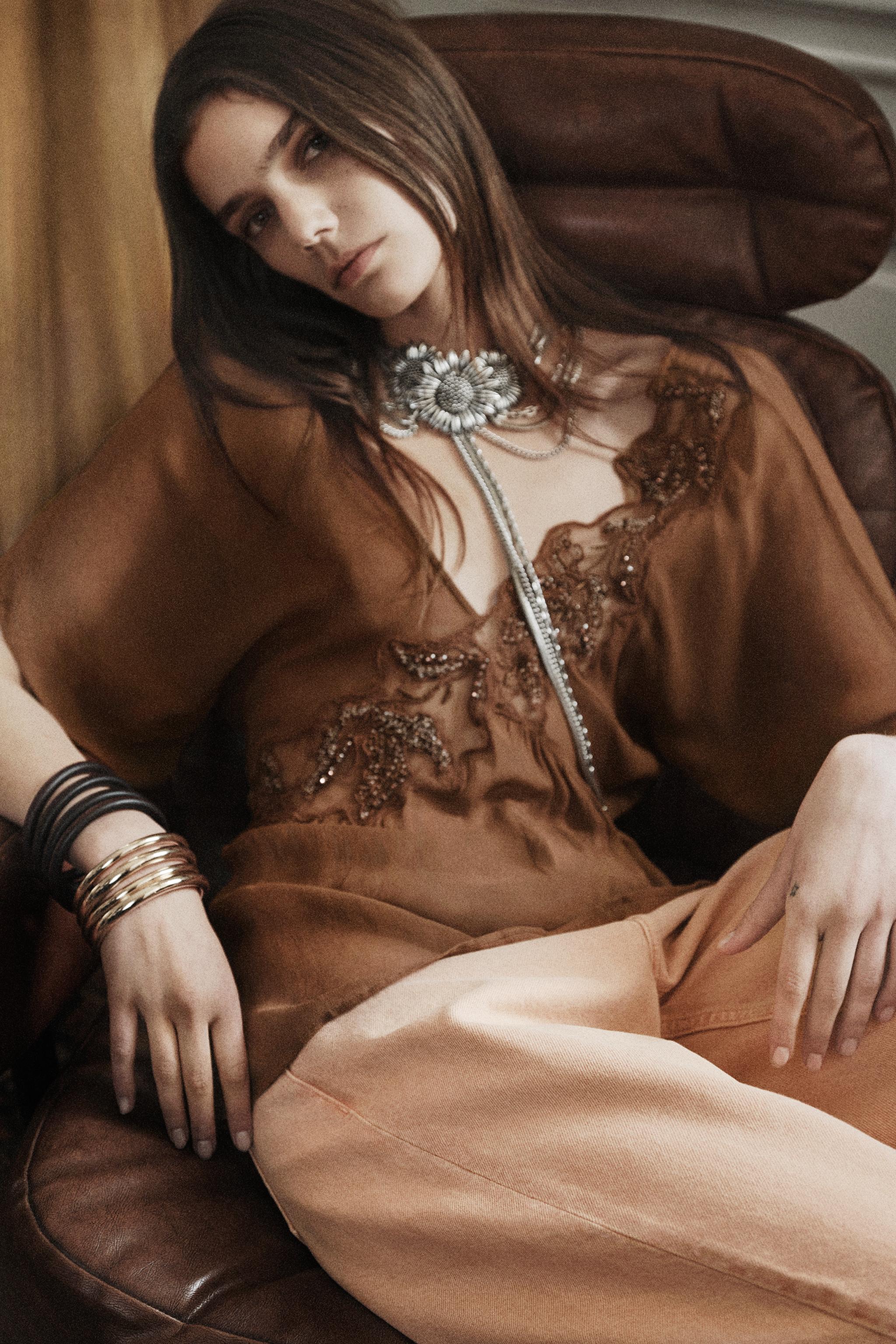 ZW COLLECTION EMBROIDERED TOP - Dark orange | ZARA United States