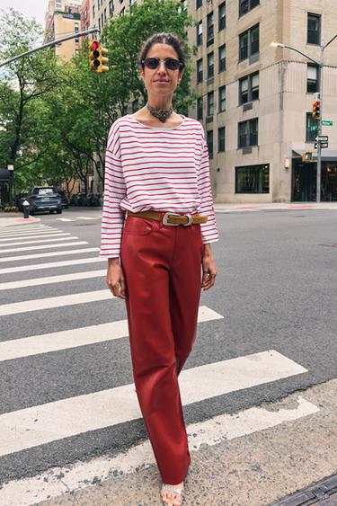 Zara STRIPED RUSTIC T-SHIRT - Red Stripe